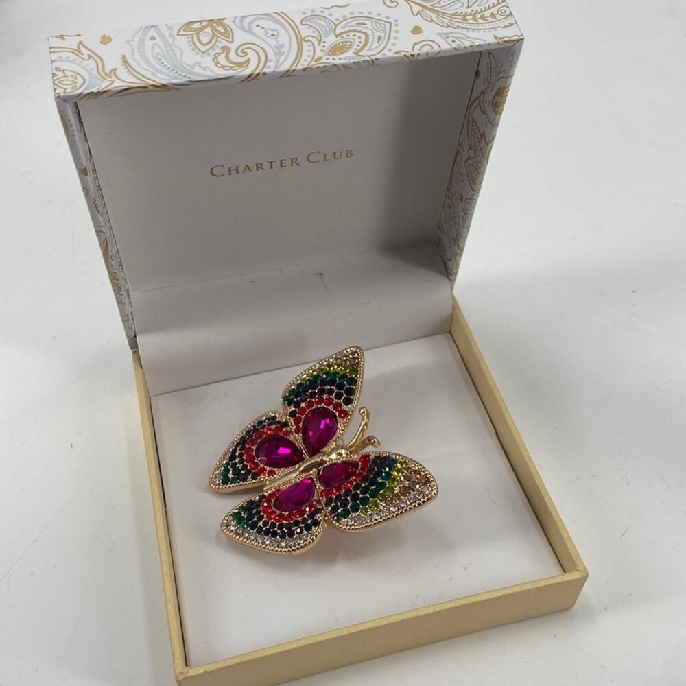 NIB Charter Club multi colored crystal butterfly brooch